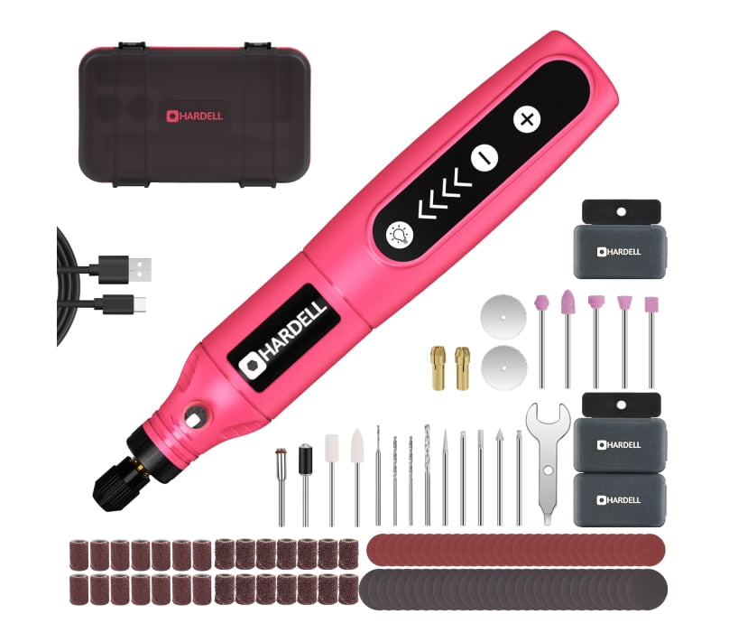 5-Speed Pink Electric Grinder (plastic case) Professional Cordless Rotary Tool 3.7V Rechargeable with 61 Accessories