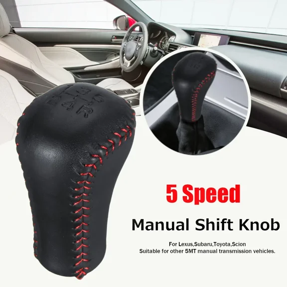 5 Speed Red Line PU Leather Gear Shift Knob Universal for Toyota Lexus Subaru Scion