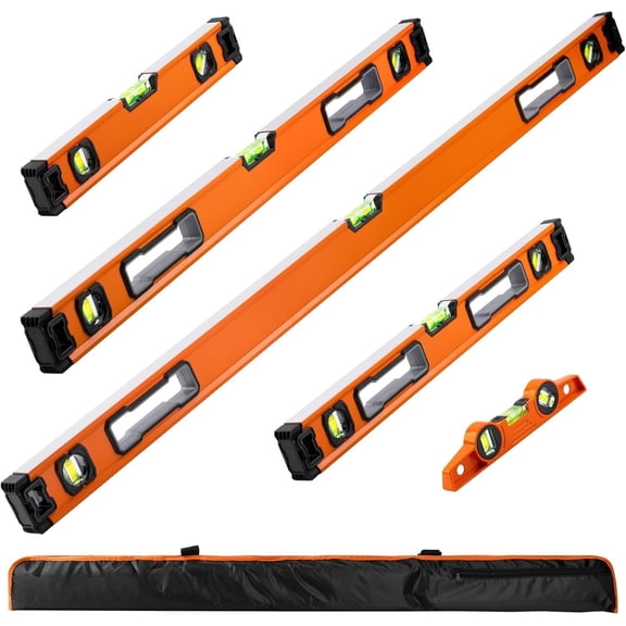 5- Spirit Level Set, 10", 16", 24", 32", 48" Level Set with Torpedo Level