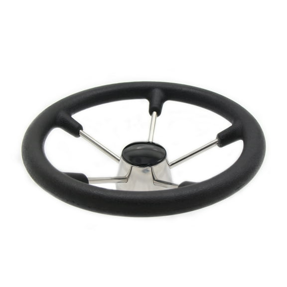5 Spoke 13.5" Dia. Boat Steering Wheel,3/4" Shaft,25 Degree Dish,304 Stainless Steel Steering Wheel with Black PU Foam (13.5" Without knob)