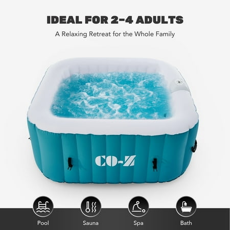 5' Square Inflatable Hot Tub Portable 2-4 Person Pool for Patio Backyard Teal