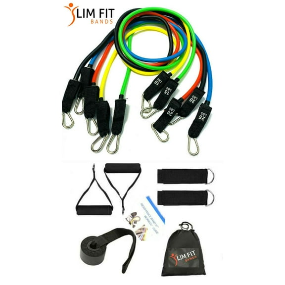 5 Stackable Resistance Bands upto 100 lbs Home Gym Physical Workout set includes Door Anchor, Ankle Straps & Handles[12 PC Set]