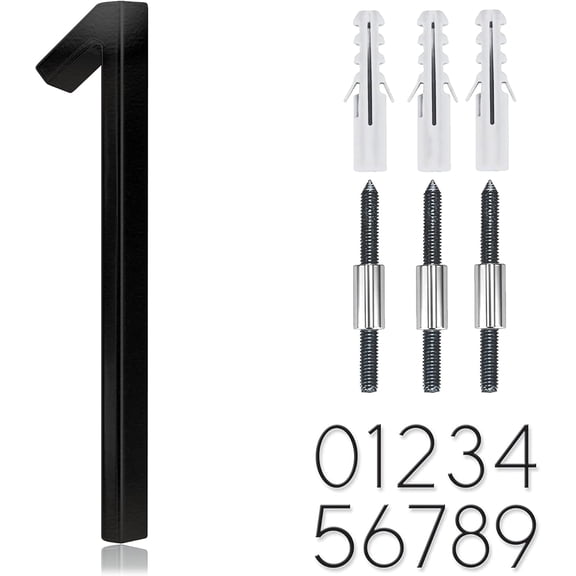 5" Stainless Steel Floating House Number, Metal Modern House Numbers, Garden Door Mailbox Decor Number with Nail Kit, Coated Black(1)