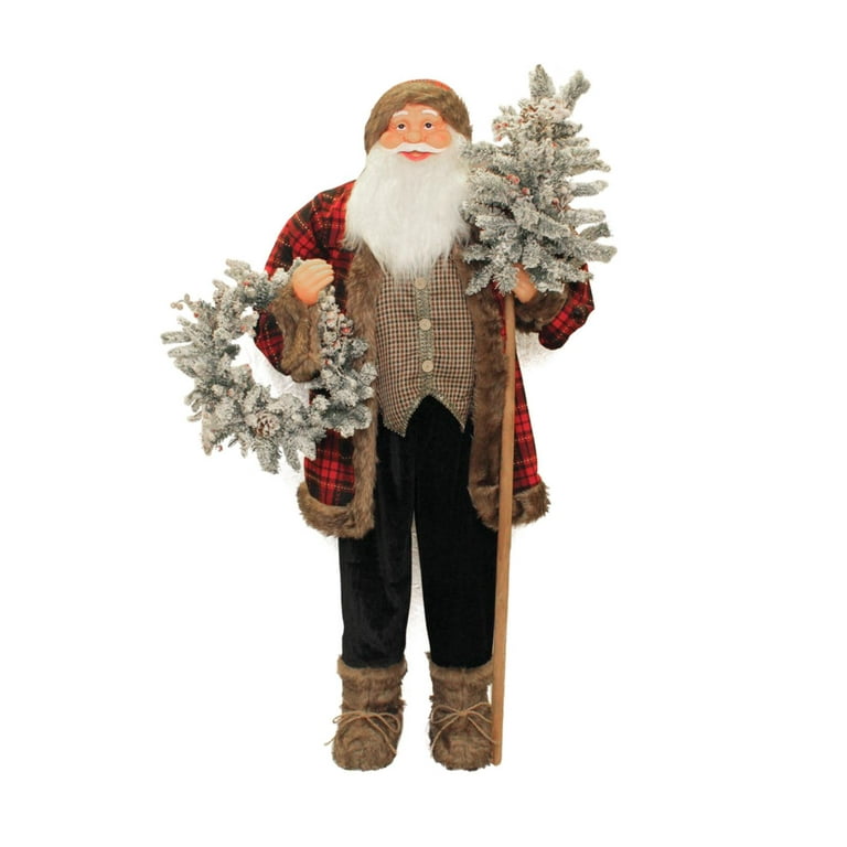 5' Standing Jolly Santa Claus Christmas Figure with Flocked Alpine