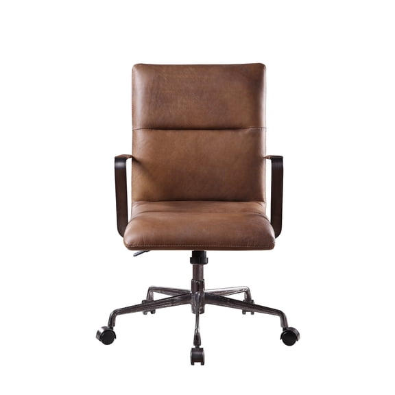 Benjara 22" Contemporary Faux Leather Office Chair with 5 Star Base in Brown