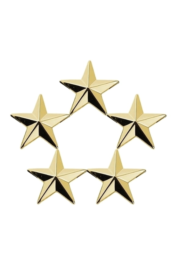 Rank Insignia, 5-Star Cluster Pin, 7/16" Stars, Gold, 2 Posts & Clutch Backs, Pair