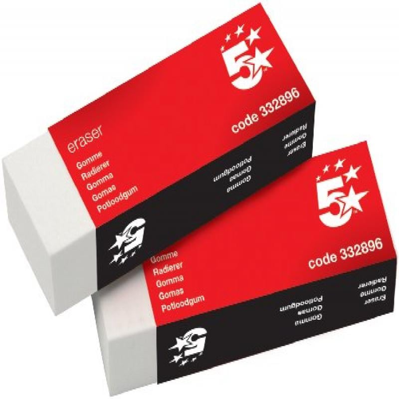 5 Star Office Plastic Eraser Paper-sleeved 60x21x21mm [Pack 10]