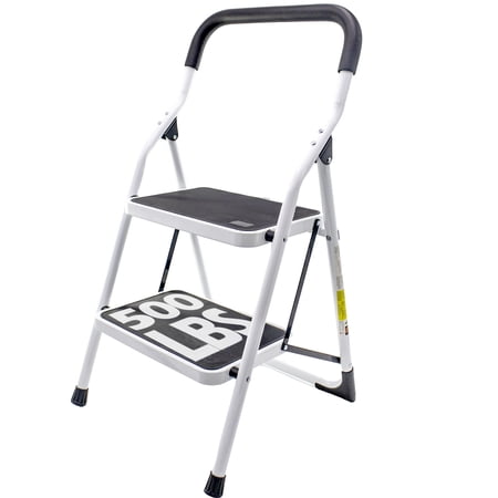 5 Star Super Deals Foldable 2 Step Stool Ladder, Steel White