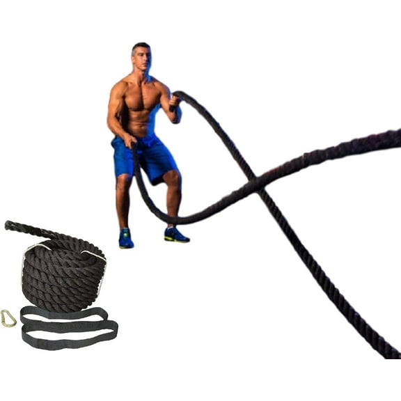 5 Star TD Battle Rope, 1.5 Diameter Poly Dacron 30 FT Length Exercise Equipment Home Gym & Strength Training Cardio Workout Fitness, Battle Rope and Durable Protective Sleeve Black/Yellow