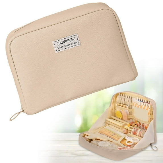 Under $5, Stationery Organizer, 100-Pen Capacity Zipper Pencil Case - Multi-Pocket Storage for Office Supplies & Travel Essentials, Large Capacity Pencil Pouch, Multi-Color by Goohae