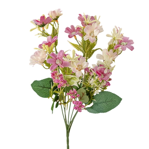 5 Stems Artificial Flowers Small Roses with Leaf Bouquet for Valentines Decoration Kitchen Wedding Office (1 Pack)