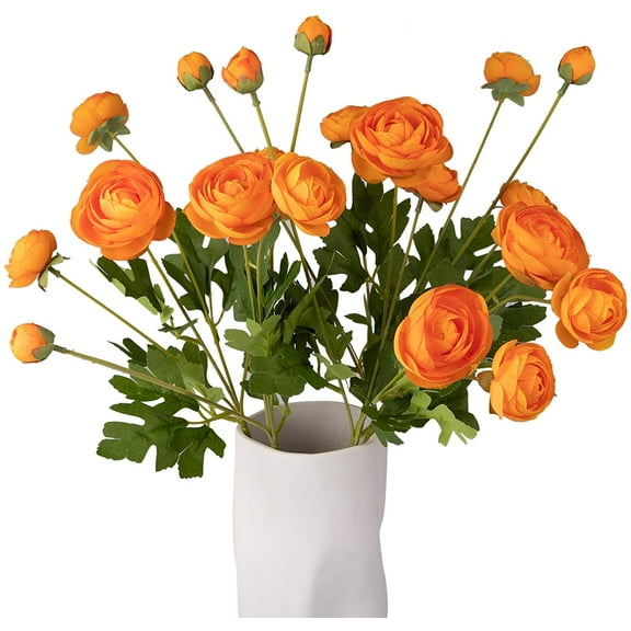 5 Stems Artificial Silk Ranunculus Flowers Orange 23" Tall,UV Resistant,Bendable Stems for Wedding Centerpieces,Home DecoOrange
