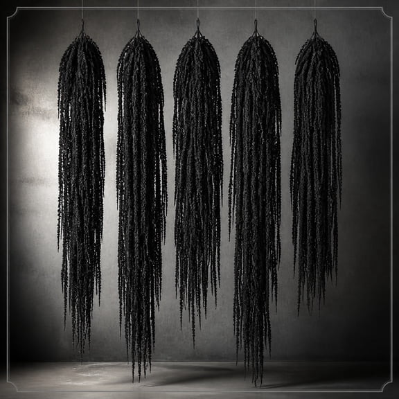 5 Stems Black Dried Hanging Amaranthus, 40-70cm Long Preserved Trailing Amaranthus, Long Tassel Dried Flowers for Gothic Vase Arrangement, Wedding Bouquet and Home Wall Hanging Decor