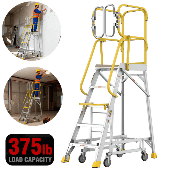 【LuckyNote】5 Step 375lbs Aluminum Rolling Platform Ladder
