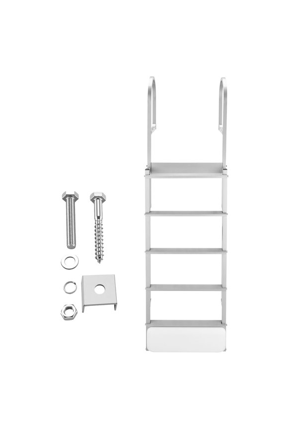 5 Step Auto Lift Retractable Aluminum Boat Dock Ladder, Non-Slip Wide Steps, 500 LBS Load Adjustable Height for Pool Lake Marine Boarding