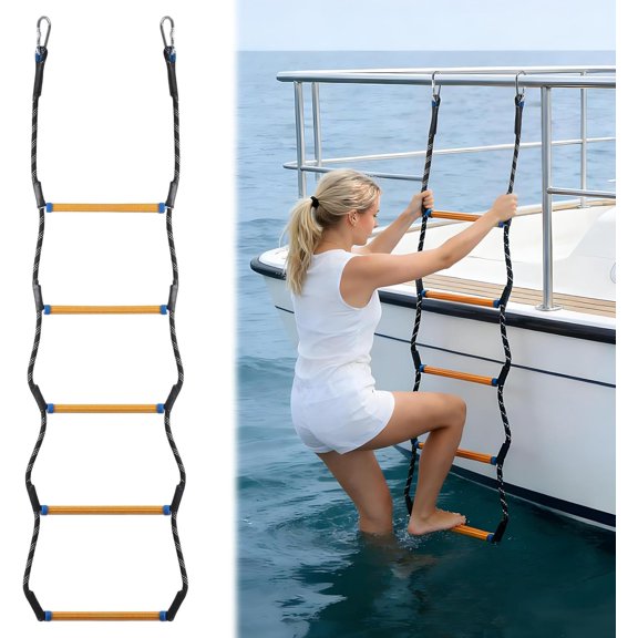 5 Step Boat Rope Ladder Heavy Duty Foldable Marine Rope Ladder with Storage Bag Portable Marine Boarding Tool for Inflatable Boat Kayak Pontoon Motorboat Canoeing and Outdoor Watercraft