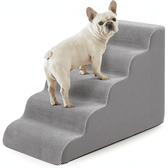 5-Step Curved Pet Stairs for Small and Medium Dogs and Cats, 15.7 x 33 x 22.6 Inches, Grey