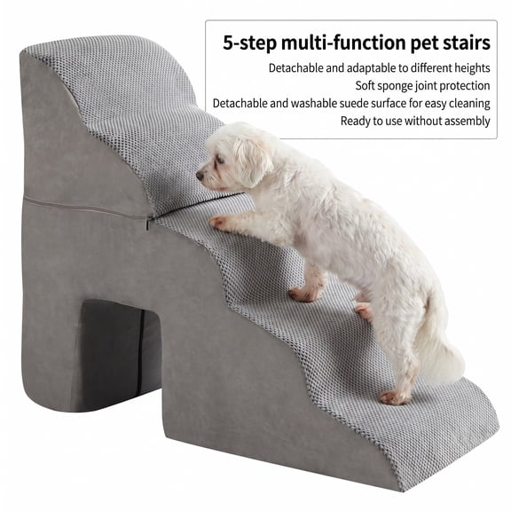 5-Step Dog Ramp, 29" H Dog Stairs for Bed, Non-Slip Sturdy Pet Steps for Small Dogs & Cats to get on High Bed or Couches, Gray