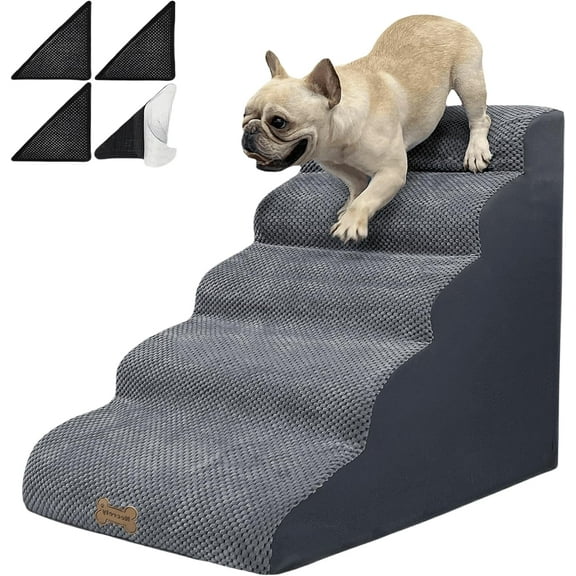 5-Step Dog Stairs for 30 Inch High Beds & 20-30 Inch Couch Bed, Non-Slip Balanced Indoor Pet Ramp Stairs for Small Old Large Dogs Cats to Get on Bed 30D