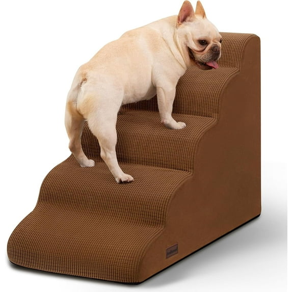 5-Step Dog Stairs and Ramp for High Bed,Non-Slip Sturdy Pet Steps for Small Dogs and Cats,22.2" H,Brown