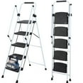 thumbnail image 1 of 5-Step Folding Ladder, 500-Pound Ladder with Handrails, Foldable Non-Slip Ladder, Wide Pedal Portable Ladder for Home, Suitable for Outdoor Kitchen Garage Family(White), 1 of 9