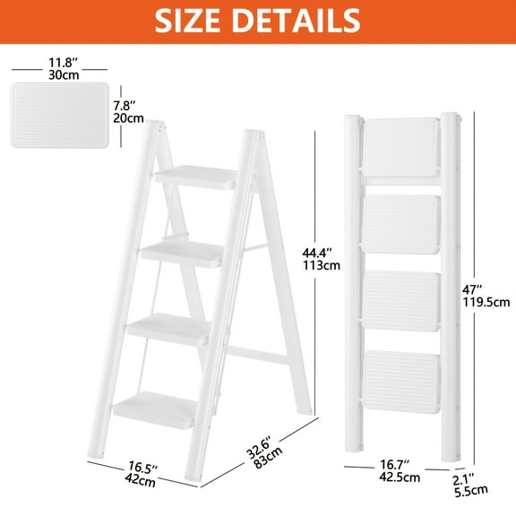 5-Step Folding Ladder with Anti-Slip Pedals, 600lb Capacity Steel Step Stool for Home & Garage