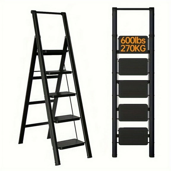 5-Step Folding Step Stool with Anti-Slip Wide Pedals, Steel