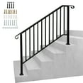 thumbnail image 1 of 5 Step Handrails for Outdoor Steps, Wrought Iron Stair Railing Fits 4 or 5 Steps, Metal Hand Rail with Installation Kit, Staircase Handrails for Concrete, Porch, Deck, Exterior Steps, Black, 1 of 9