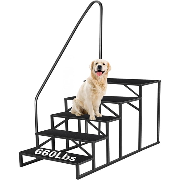 BSTYJQXH Black 5-Step Heavy-Duty RV Stairs with Handrails, Non-Slip Mats, 660Lbs Capacity
