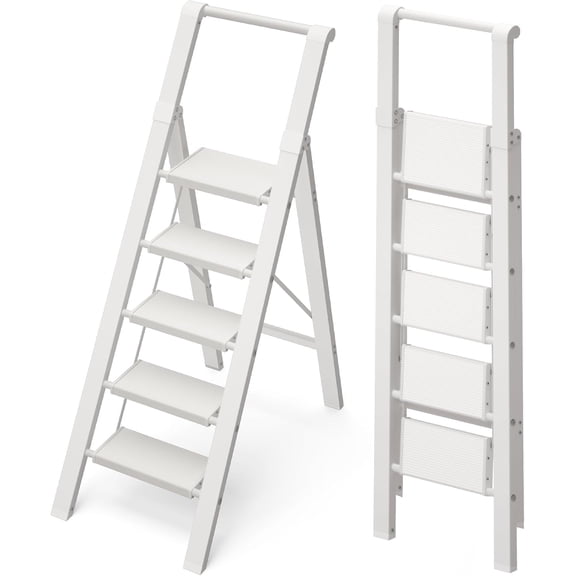 5 Step Ladder Foldable, Lightweight Aluminum Step Stool