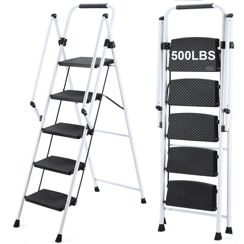5 Step Ladder Folding Step Stool with Handrail, Up to 62.2
