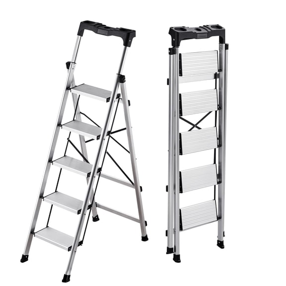 5 Step Ladder, Folding Step Stool - Grace Paws, Pro Grade
