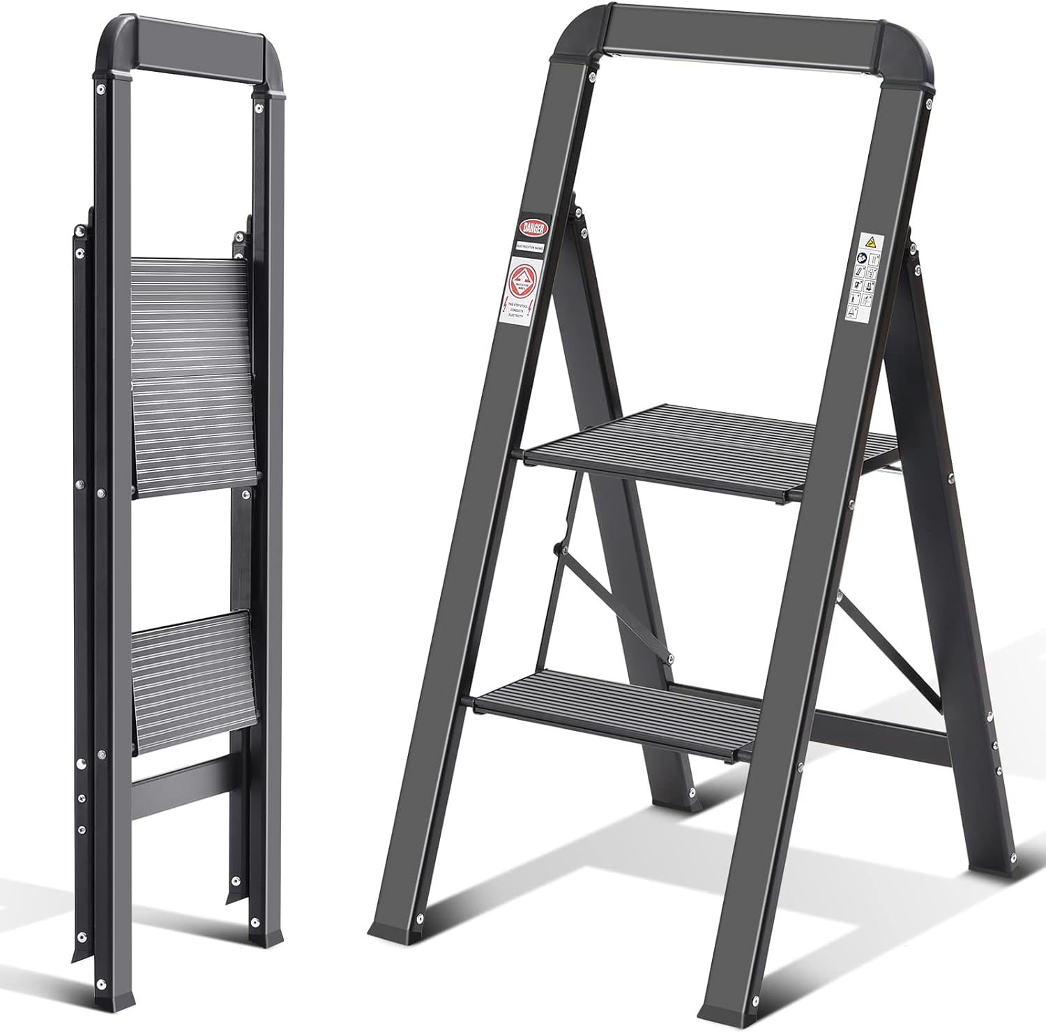 5 Step Ladder, Lightweight Step Stool with Non-Slip Pedals, Handrail,  Folding Step Ladder for Kitchen, Garage, Home, Space Saving, Sturdy and  Portable, Silver - Walmart.com, image size:1500x1481