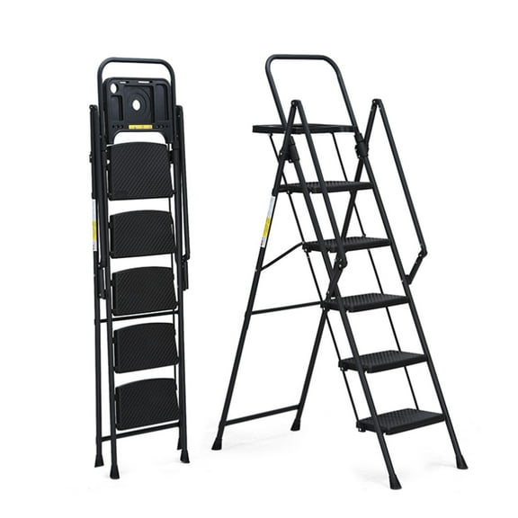 5 Step Ladder Portable Non-Slip Steel Folding Step Stool with Detachable Tool Tray for Home Use and Easy Climbing