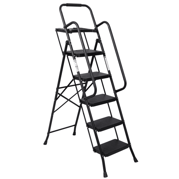 5-Step Ladder Stool, Wide Anti-Slip Pedal, Handrail, Lightweight Steel, 330LBS