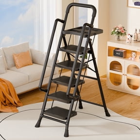 Ibihoeesoe 5 Step Ladder with Tool Platform,Folding Step Stool with Handrails,Sturdy Carbon Steel Ladder for Home with Widen Pedals,Safe-Lock Design