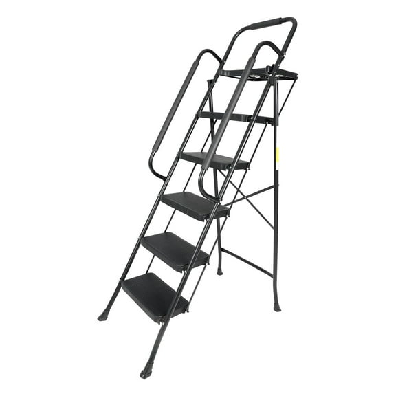 5 Step Non-Slip Stool Ladder with Handrails folding Tool Tray Platform 330 lbs