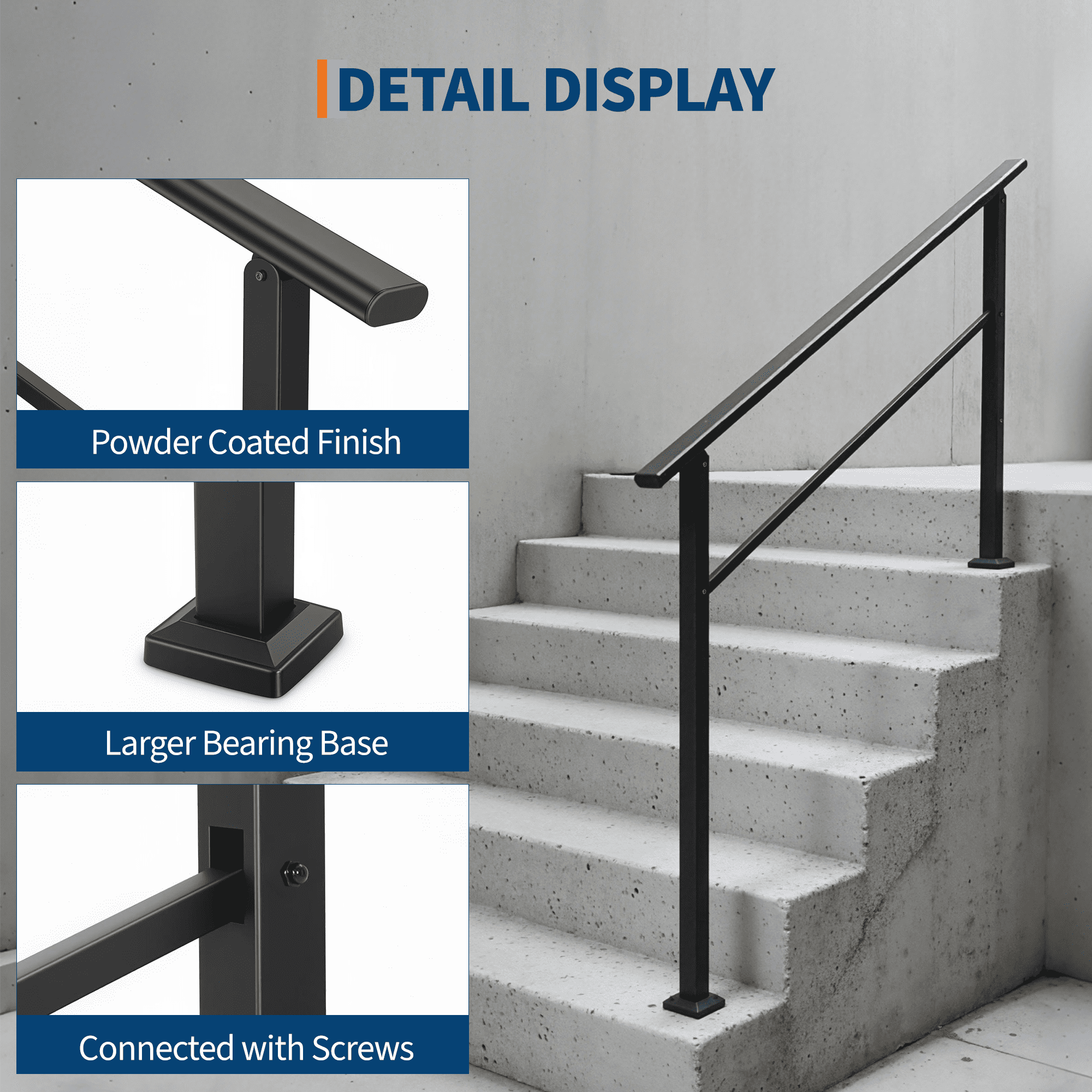 5-Step Outdoor & Indoor Stair Handrail Kit – Black Aluminum Railing
