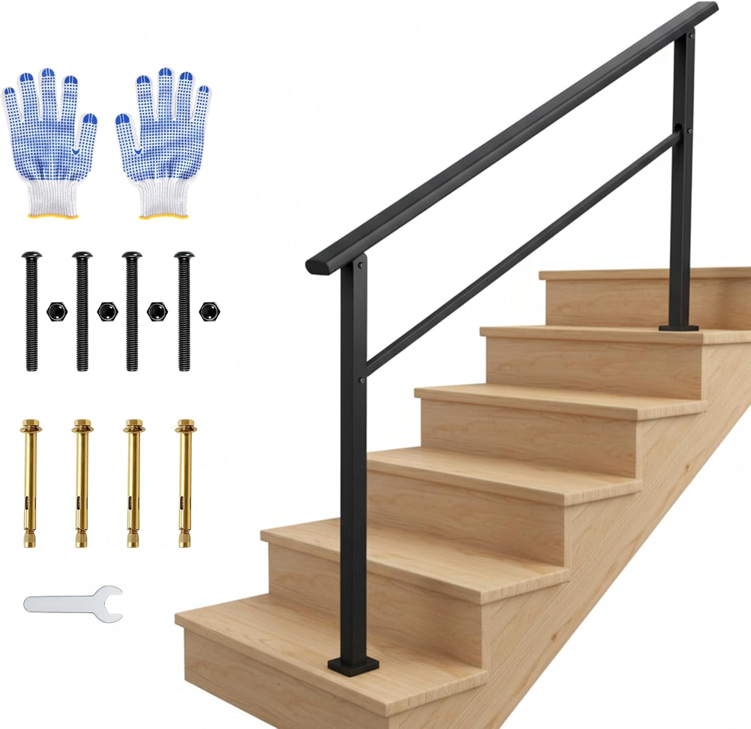 5-Step Outdoor & Indoor Stair Handrail Kit, Black Aluminum Railing with ...