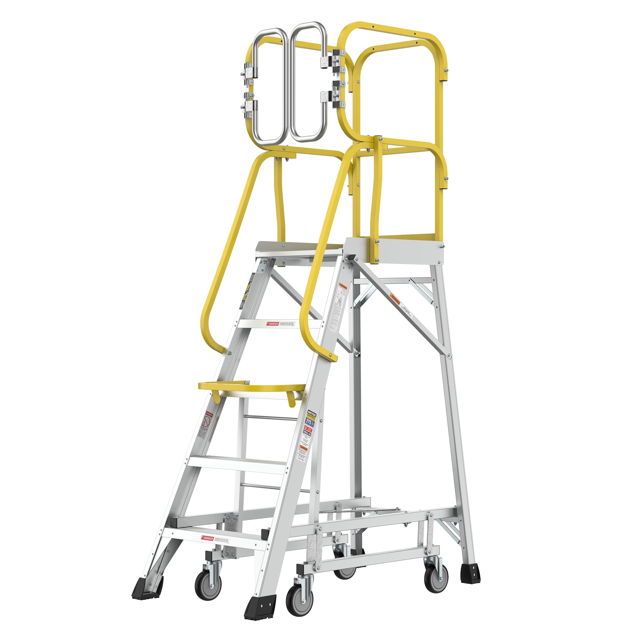 5 Step Rolling Stairs Platform Ladder with Wheels Guardrail Max Load ...