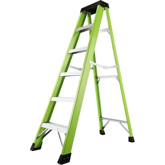 5 Step Single Side Fiberglass Step Ladder Non‑Conductive Insulation Ladder for Electrical Engineering Safety Work with 330 LBS Load Capacity Non‑Slip Stable Design