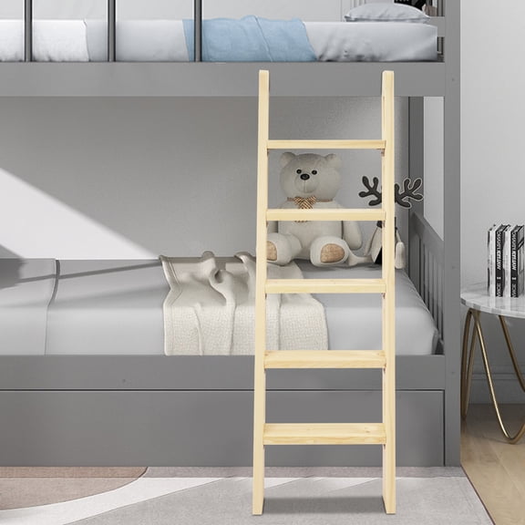 5-Step Wooden Ladder, 18.31in Occupancy Length, 220lbs Capacity Solid Wood Construction, For Bunk Beds, Lofts, And Daily Chores