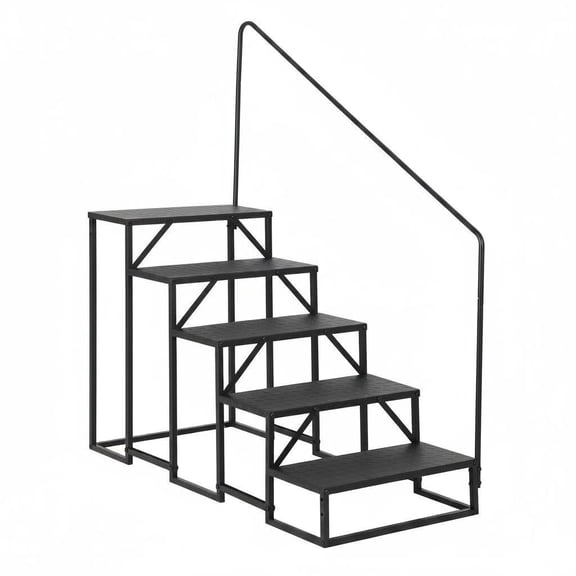 5‑Steps RV Steps with Single Removable Handrail, 660 Lbs Heavy‑Duty Steel Mobile Home Steps, Non‑Slip Pool Spa Step Ladder for Camper Porch