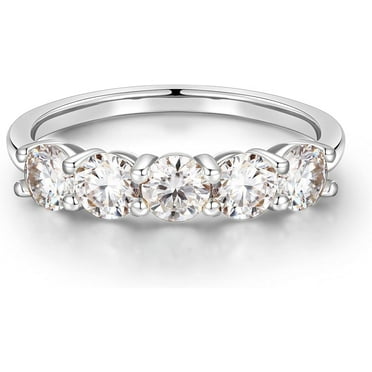 5 Stone Moissanite Rings for Women, 3.75MM D Color VVS1 Clarity Lab Created Diamond Anniversary Rings 14K White Gold Filled S925 Sterling Silver 5 Stone Moissanite Wedding Band for Women Jewelry Gifts