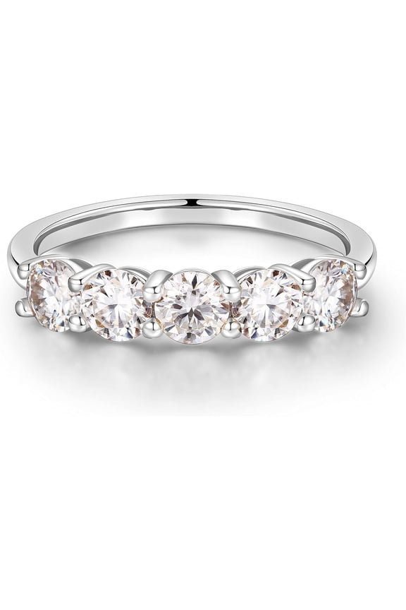 5 Stone Moissanite Rings for Women, 3.75MM D Color VVS1 Clarity Lab Created Diamond Anniversary Rings 14K White Gold Filled S925 Sterling Silver 5 Stone Moissanite Wedding Band for Women Jewelry Gifts