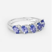 Mooneye 5-Stone Oval Shape Tanzanite 925 Sterling Silver Women Wedding Ring Half Eternity Ring