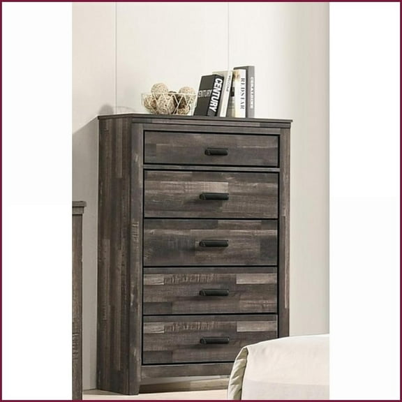 5 Storage Drawer Chest, Contemporary Rustic Brown Wooden | Antique Brown | Wood