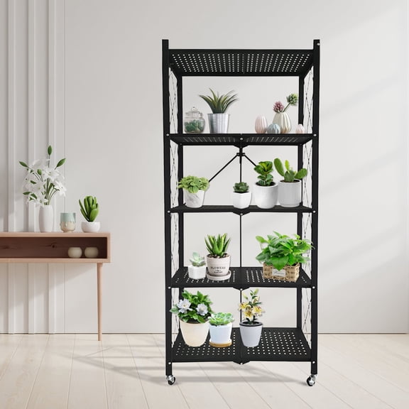 5-Storage Shelves with Foldable Metal Shelving Units Storage Racks, No Assembly Required Movable Storage Shelf Heavy Duty Shelves Kitchen, and Garage Storage Shelf(1 PACK)