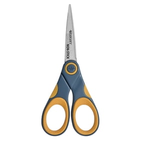 Westcott Titanium Bonded Non-Stick Scissors, 5 Inch, Straight, Yellow/Gray, 1-Count