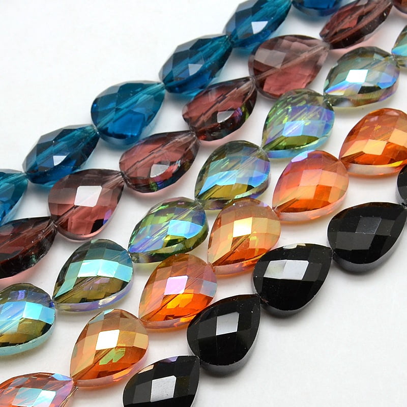 5 Strand Electroplate Crystal Glass Teardrop Beads Strands Faceted Color Plated Mixed Color 18x13x9mm Hole: 1mm about 40pcs/strand 28.3 inch